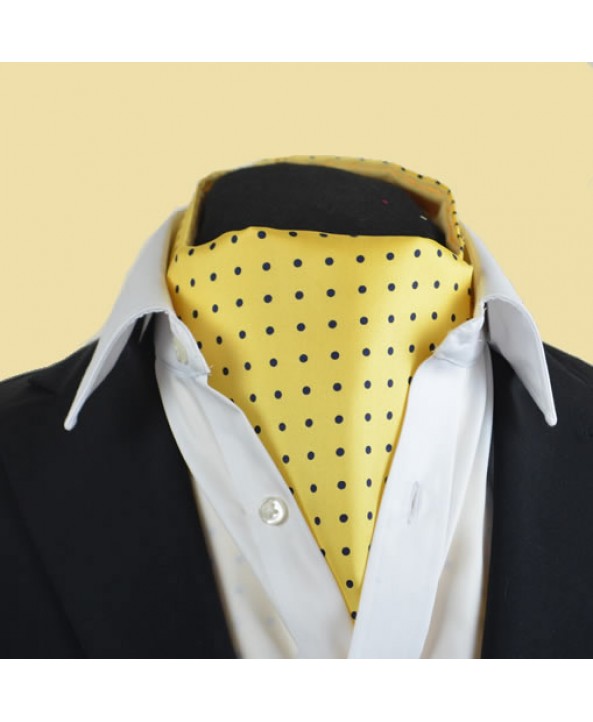 Fine Silk Spotted Cravat with Blue Spots on Light Yellow